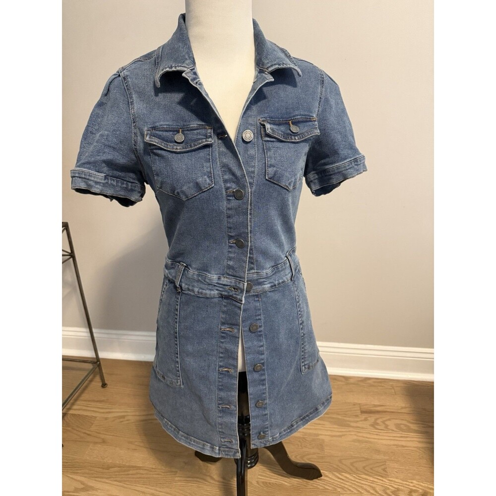 Habitual Denim Shirt Dress Women Medium Button Front Belted Short